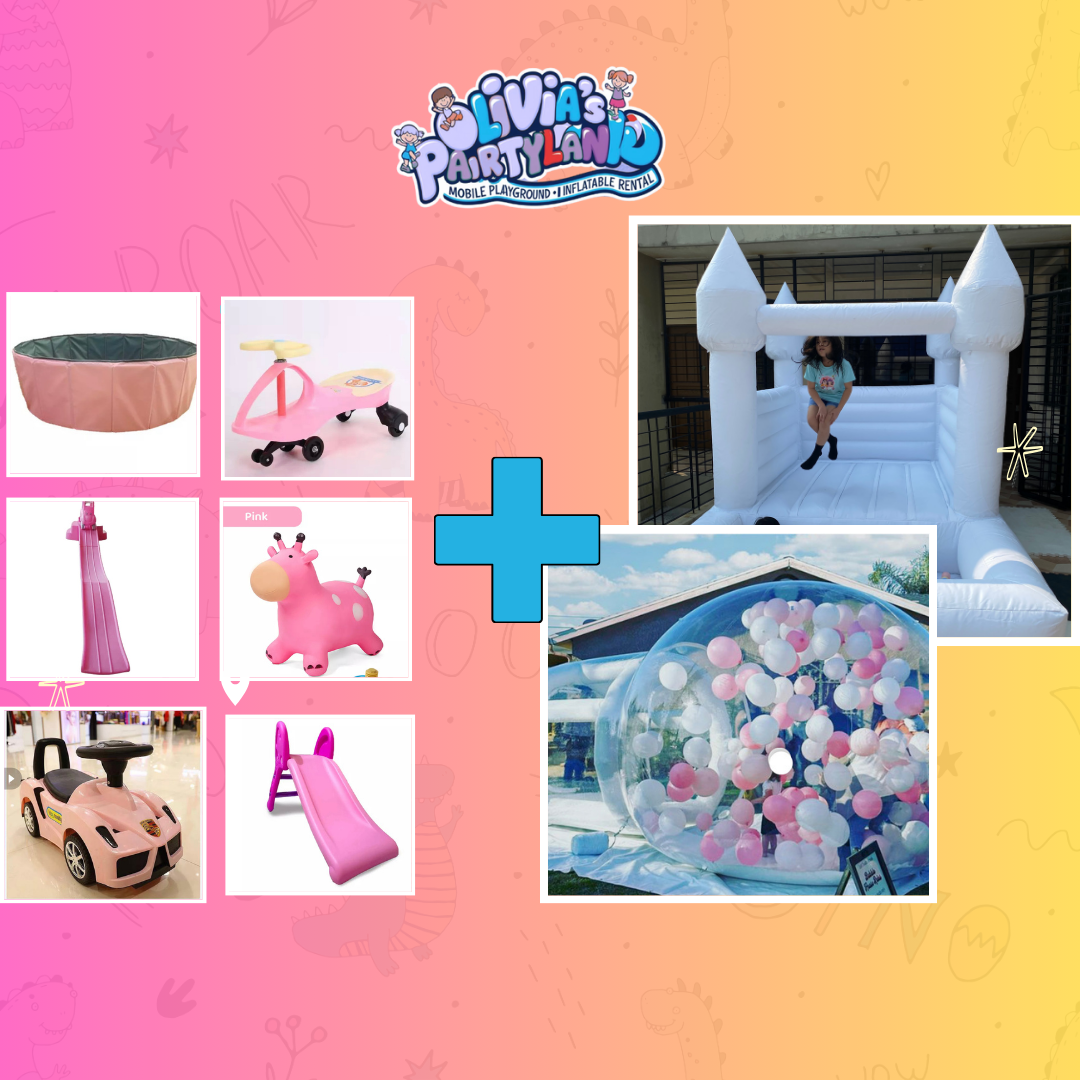 Small white castle + pink playground + Balloon dome